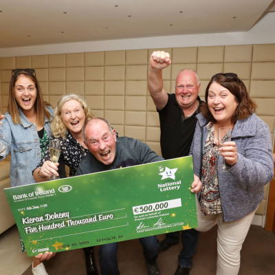 Laois man enjoys celebration in Lotto HQ after claiming €500,000 top prize 
