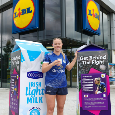 Lidl Ireland’s new range of milk packaging featuring Ladies Gaelic Football player profile cards